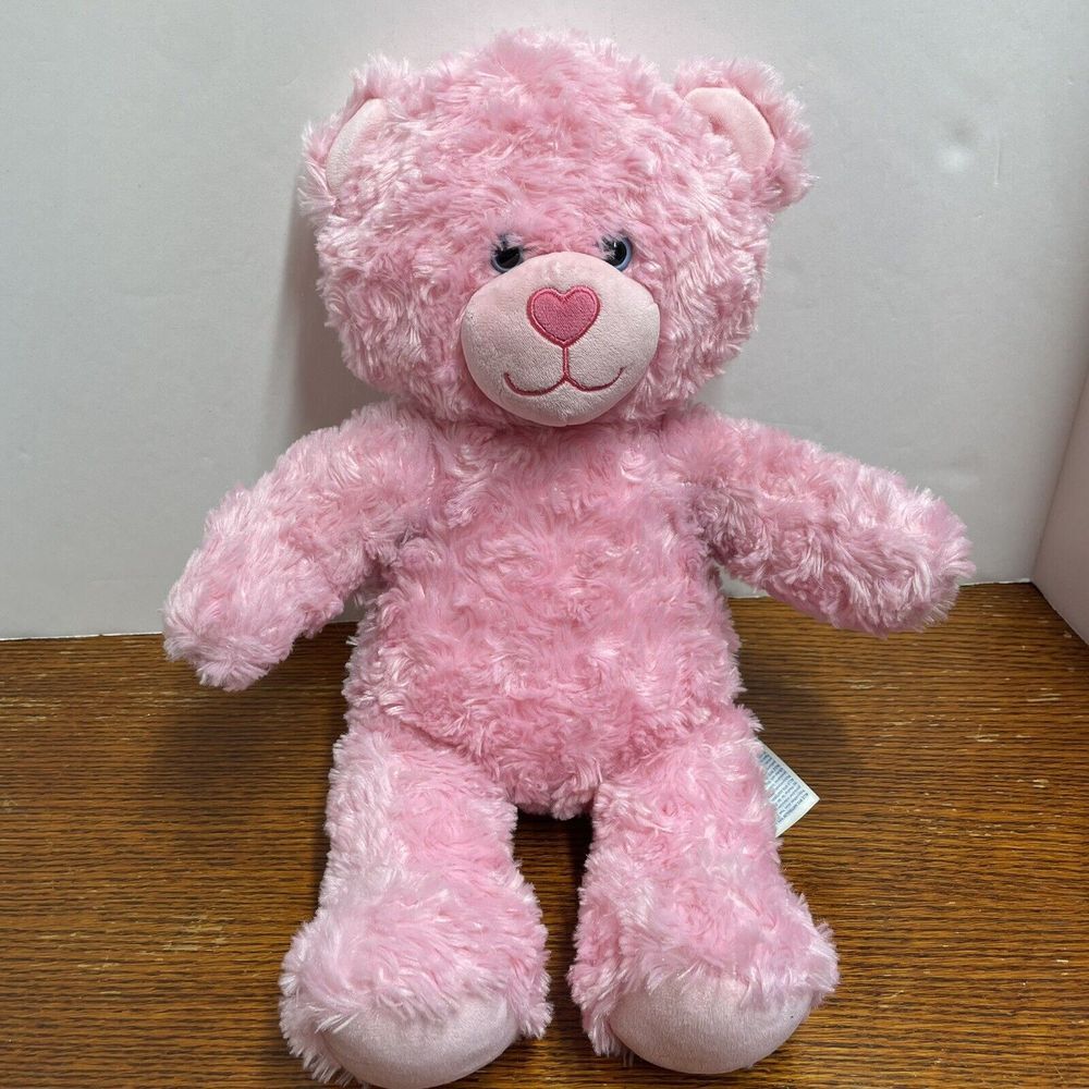 Build A Bear BAB Pink Plush Bear Heart Nose Paw Stuffed Animal Toy Cute